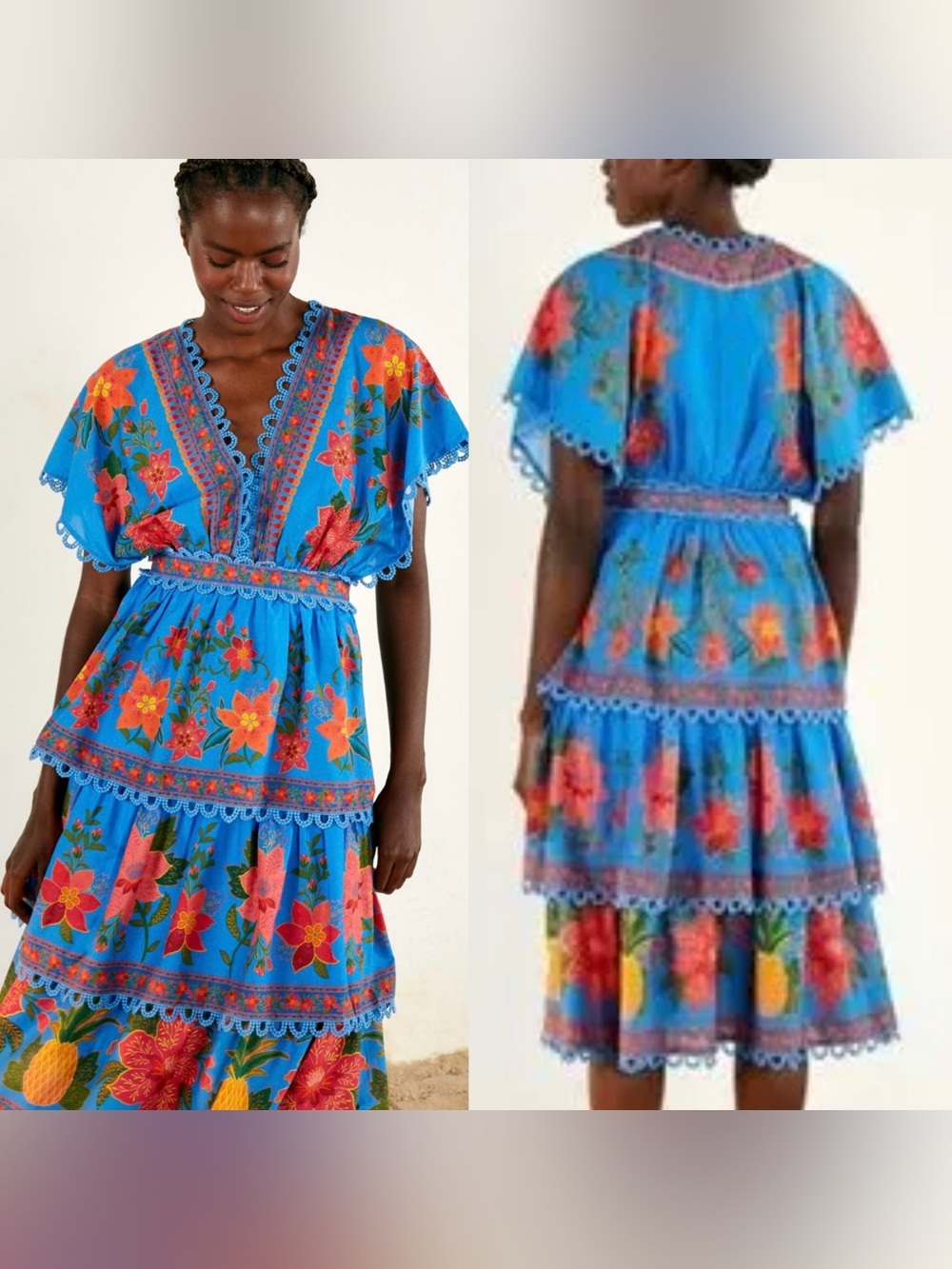 FARM Rio Tropical Tapestry Layered Midi Dress in blue